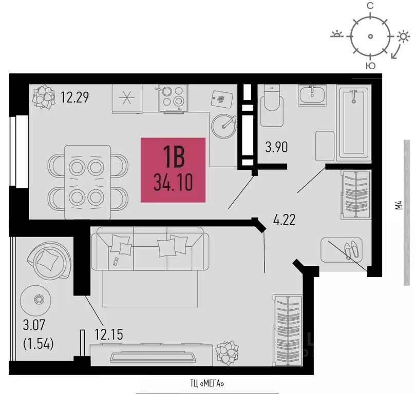 1-к кв. Ростовская область, Аксай  (34.1 м) - Фото 1