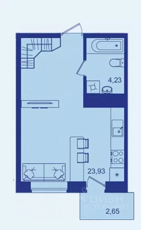 Студия Брянская область, Брянск ул. Имени И.Н. Лысенко, 12 (28.7 м) - Фото 1