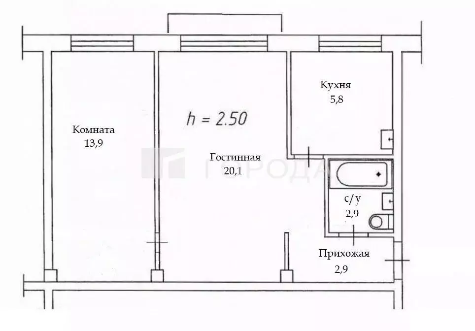 2-к кв. Кемеровская область, Калтан Комсомольская ул., 11 (45.6 м) - Фото 1