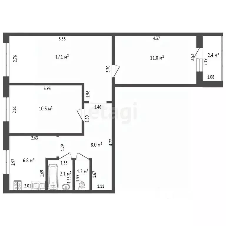 3-к кв. Удмуртия, Ижевск Тверская ул., 54 (56.5 м) - Фото 1