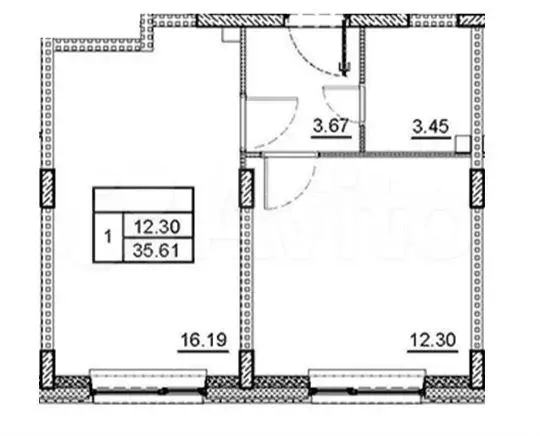 1-к. квартира, 35,6 м, 1/4 эт. - Фото 0