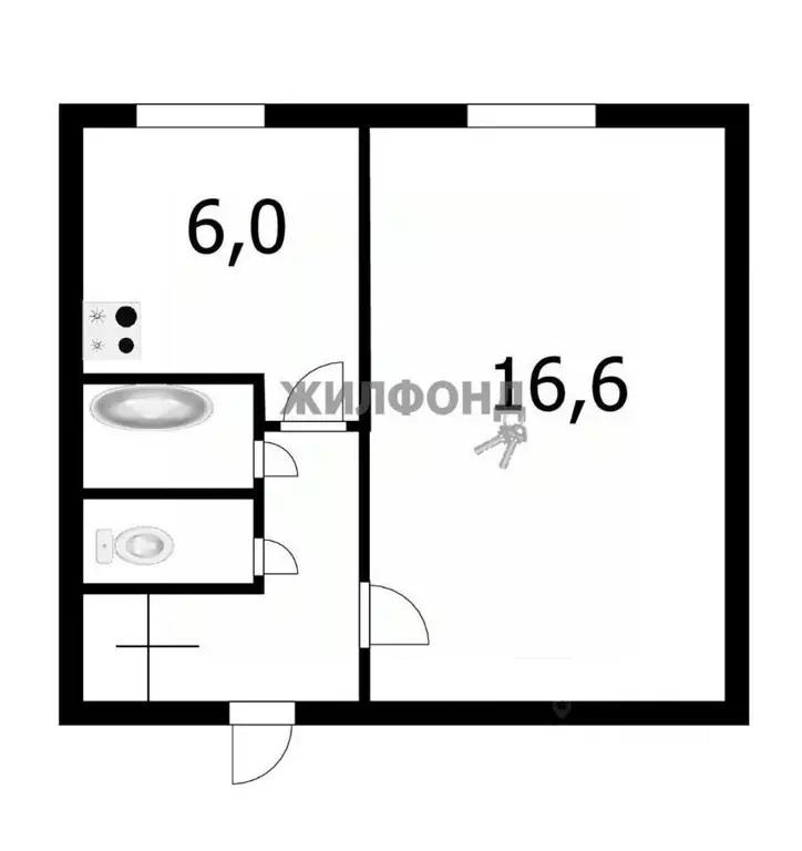 1-к кв. Кемеровская область, Новокузнецк ул. Грибоедова, 5 (30.1 м) - Фото 1