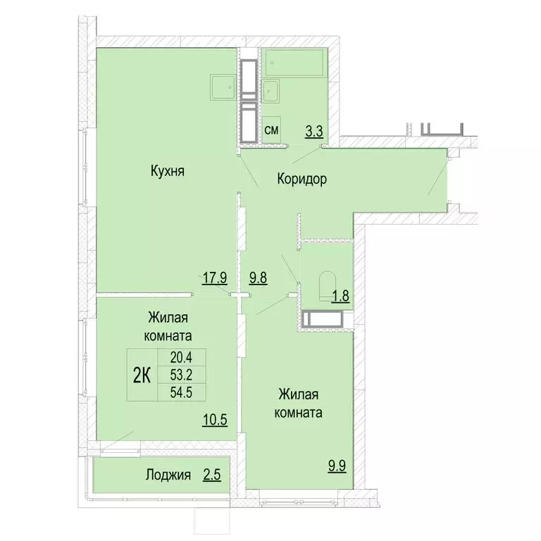 2-комнатная квартира: Нижний Новгород, деревня Кузнечиха (54.5 м) - Фото 0