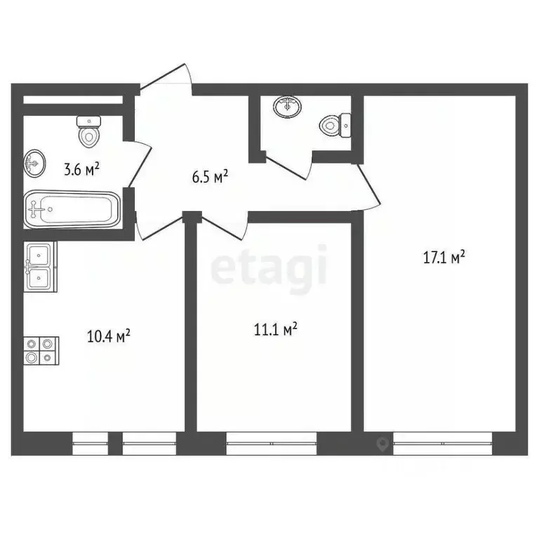 2-к кв. Москва № 28 кв-л, 2к10 (53.0 м) - Фото 2
