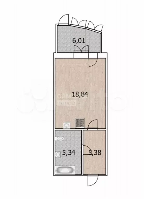 Квартира-студия, 29,8 м, 10/22 эт. - Фото 1