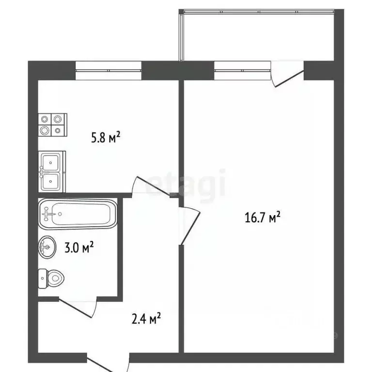 1-к кв. Архангельская область, Архангельск Котласская ул., 11 (30.1 м) - Фото 2