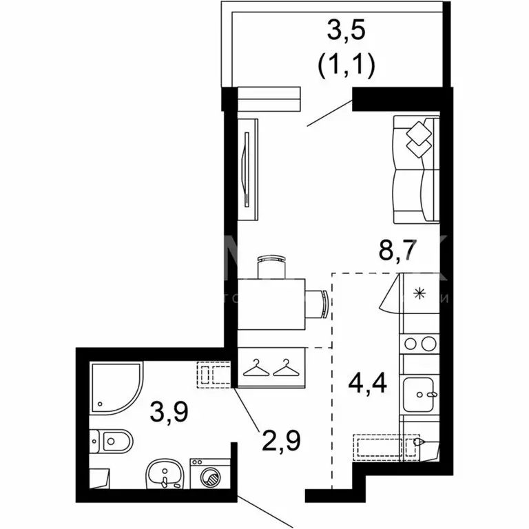 1-комнатная квартира: Сочи, улица Искры, 66/10 (21 м) - Фото 0