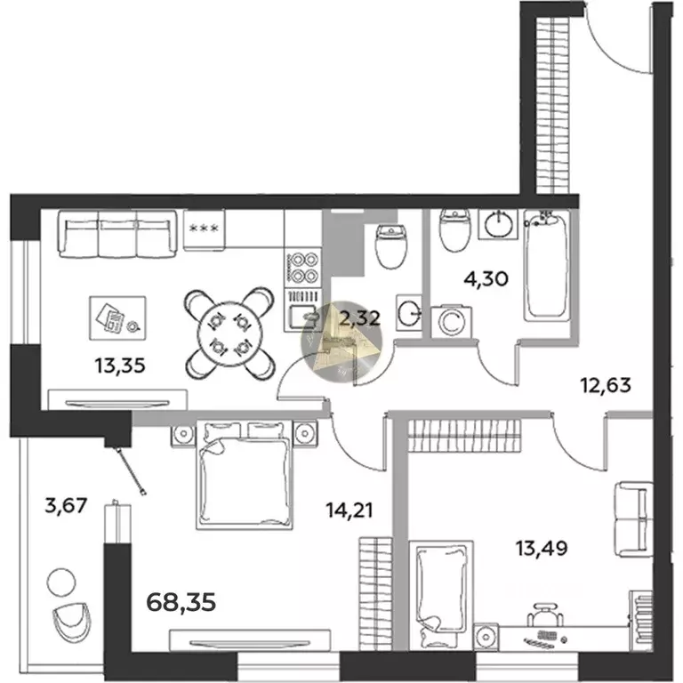 2-к кв. Санкт-Петербург бул. Головнина, 6к1 (68.35 м) - Фото 2