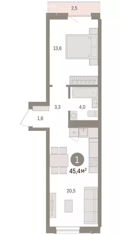 1-комнатная квартира: Новосибирск, улица Аэропорт (45.42 м) - Фото 1