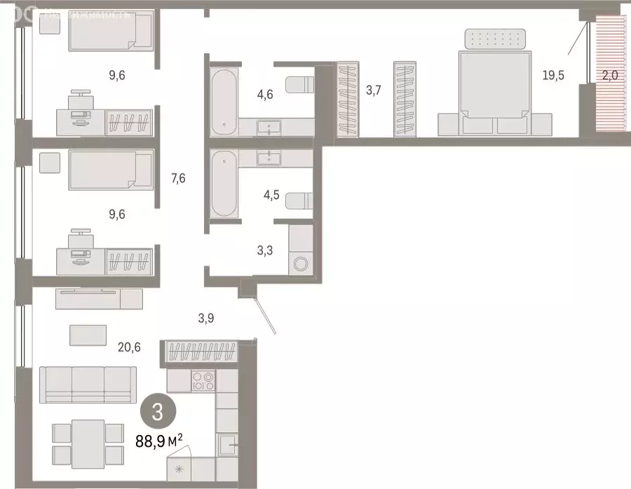 3-комнатная квартира: Новосибирск, Большевистская улица, с49 (88.94 м) - Фото 0