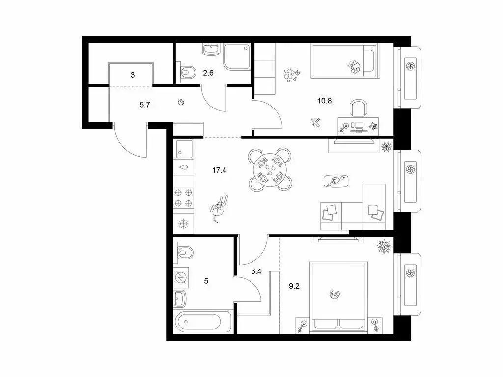 2-комнатная квартира: Казань, ЖК Сиберово, 3 (57.1 м) - Фото 1