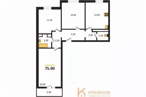 3-к кв. Воронежская область, Воронеж Озерки жилой квартал,  (75.9 м) - Фото 0