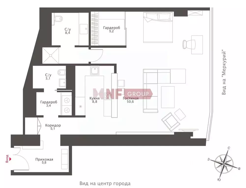 1-к кв. Москва 1-й Красногвардейский проезд, 21с1 (94.4 м) - Фото 2