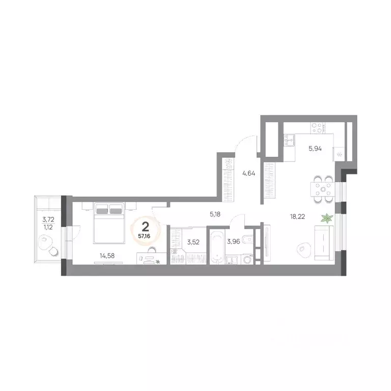 2-к кв. Красноярский край, Красноярск Азовская ул., 1/1 (57.16 м) - Фото 1