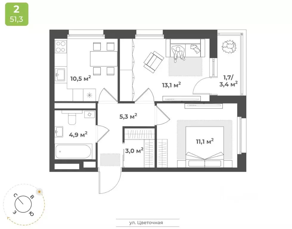 2-к кв. Тверская область, Тверь Соминка мкр,  (49.6 м) - Фото 0