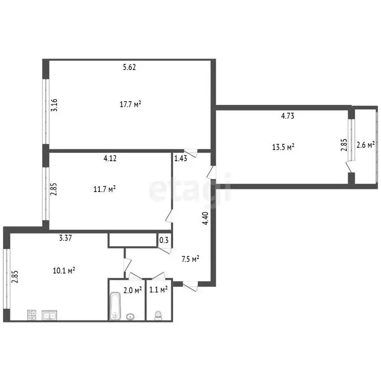 3-комнатная квартира: Санкт-Петербург, Петергофское шоссе, 11/21 (63.9 ... - Фото 1