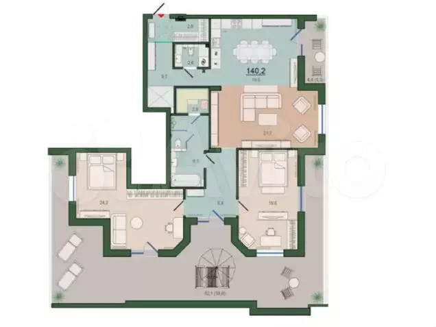 2-к. квартира, 140 м, 8/9 эт. - Фото 1