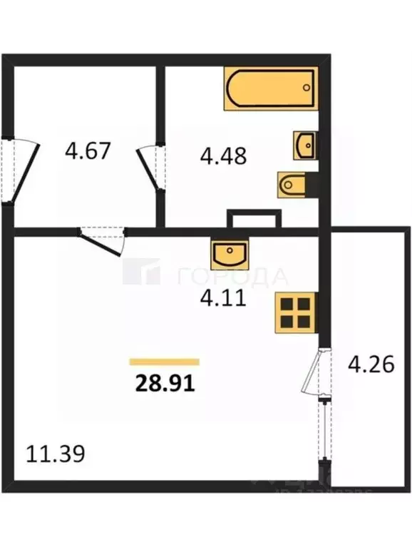 Студия Новосибирская область, Новосибирск Автогенная ул., 75 (28.9 м) - Фото 2