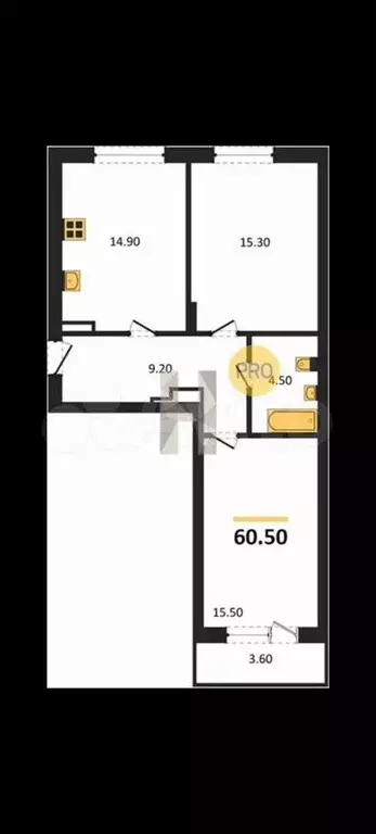 2-к. квартира, 60,5 м, 1/8 эт. - Фото 1