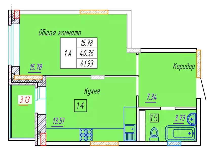 1-к кв. Чувашия, Новочебоксарск бул. Речной, поз7 (41.93 м) - Фото 0