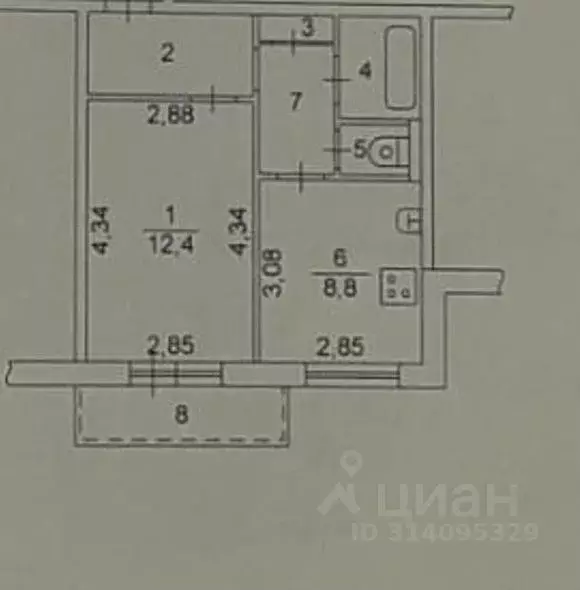 1-к кв. Челябинская область, Челябинск Пограничная ул., 32 (33.0 м) - Фото 1