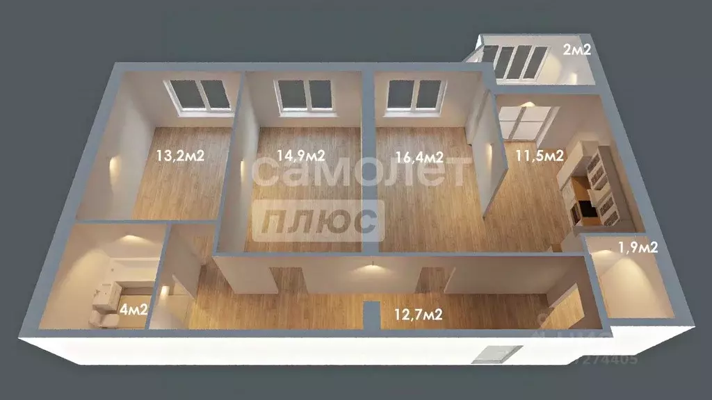 3-к кв. Самарская область, Тольятти Спортивная ул., 59 (74.6 м) - Фото 2
