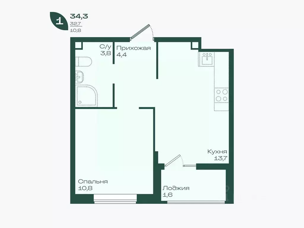 1-к кв. Краснодарский край, Краснодар Ботаника жилой комплекс (34.3 м) - Фото 2