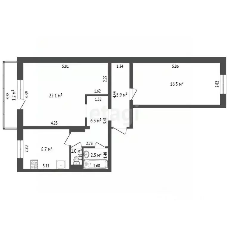 2-к кв. Забайкальский край, Чита ул. Ярославского, 62 (64.2 м) - Фото 1
