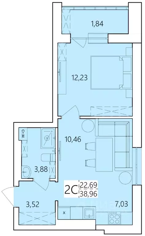 2-к кв. Башкортостан, Уфа ул. Пожарского, 237 (38.96 м) - Фото 1