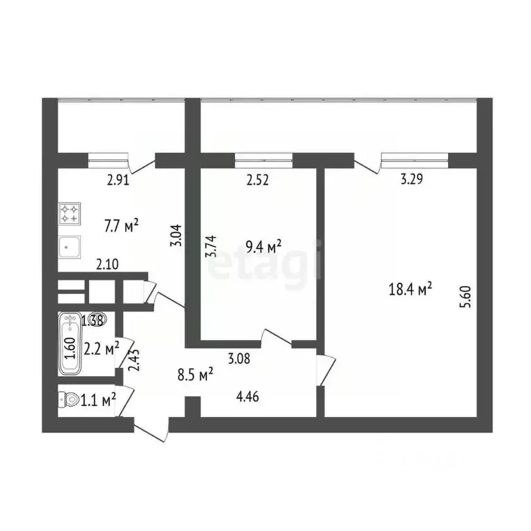 2-к кв. Калининградская область, Калининград Эпроновская ул., 15 (52.5 ... - Фото 2