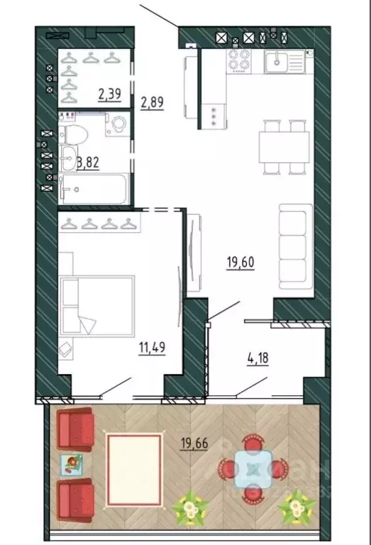 1-к кв. Брянская область, Брянск ул. Ульянова, 24 (48.18 м) - Фото 0