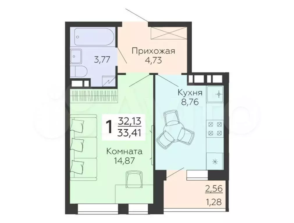 1-к. квартира, 33,4 м, 15/18 эт. - Фото 0
