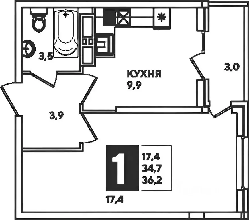 1-к кв. Краснодарский край, Краснодар ул. Героя Пешкова, 14к3 (38.1 м) - Фото 1
