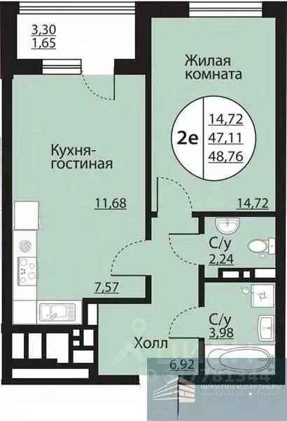 1-к кв. Воронежская область, Воронеж Московский просп., 138 (48.8 м) - Фото 0