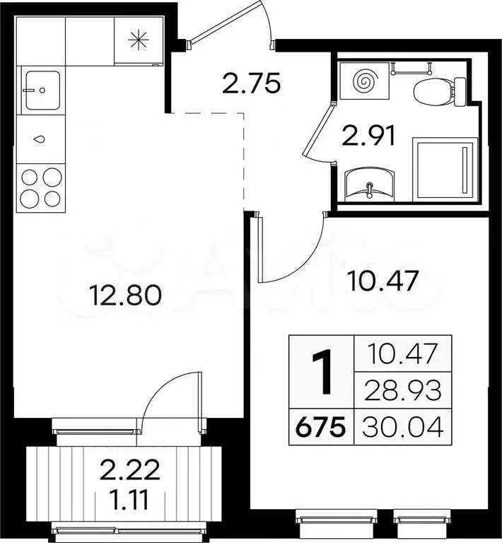 1-к. квартира, 30 м, 6/9 эт. - Фото 0