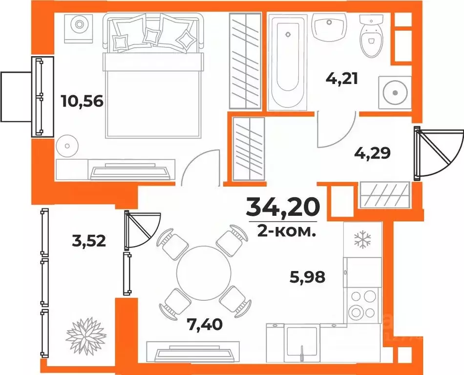 2-к кв. Хабаровский край, Хабаровск Брянский пер. (34.2 м) - Фото 1
