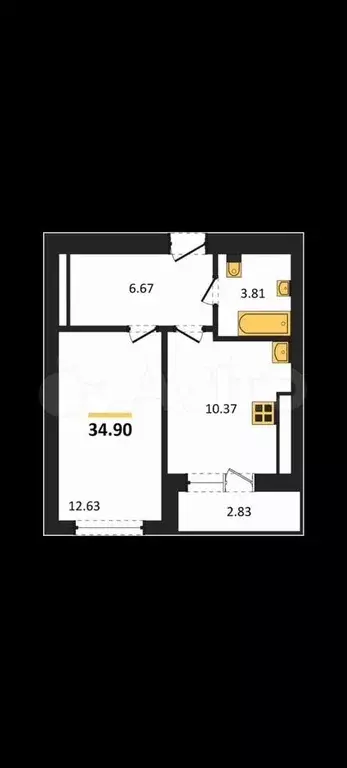 1-к. квартира, 36,3 м, 8/9 эт. - Фото 1