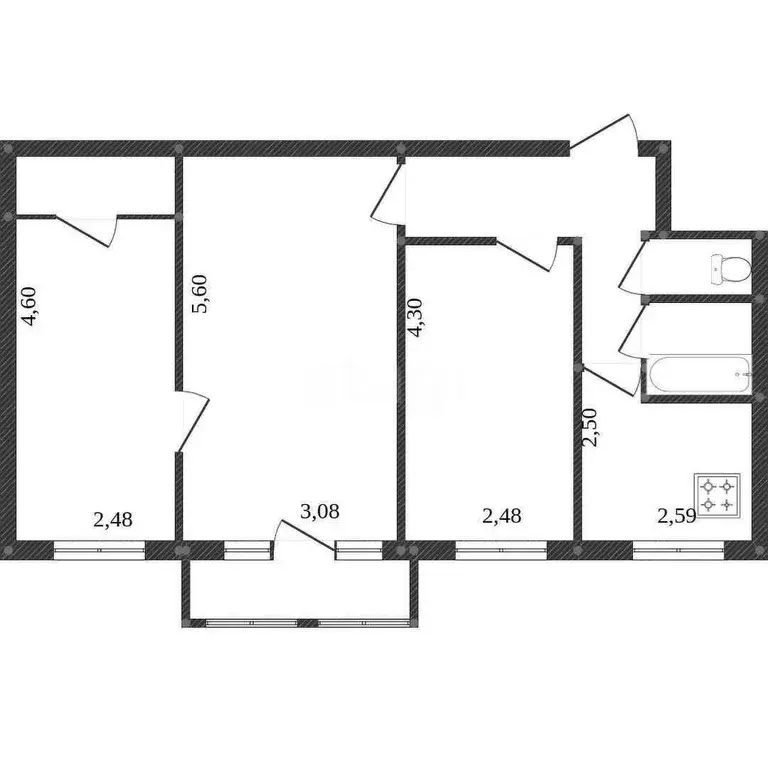 Квартира, 3 комнаты, 56.6 м - Фото 1