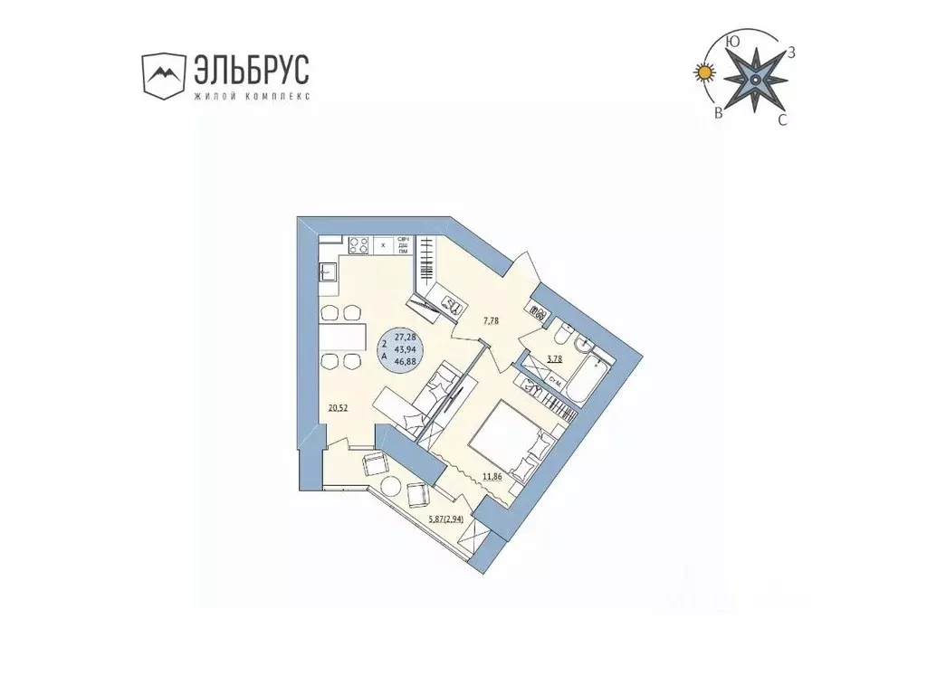 2-к кв. Башкортостан, Уфа Кавказская ул., 24 (46.88 м) - Фото 0