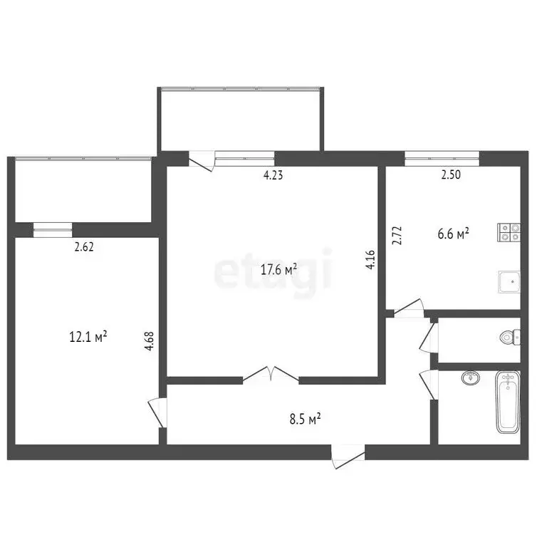 2-комнатная квартира: Щёлкино, 2-й микрорайон, 49 (49.2 м) - Фото 1