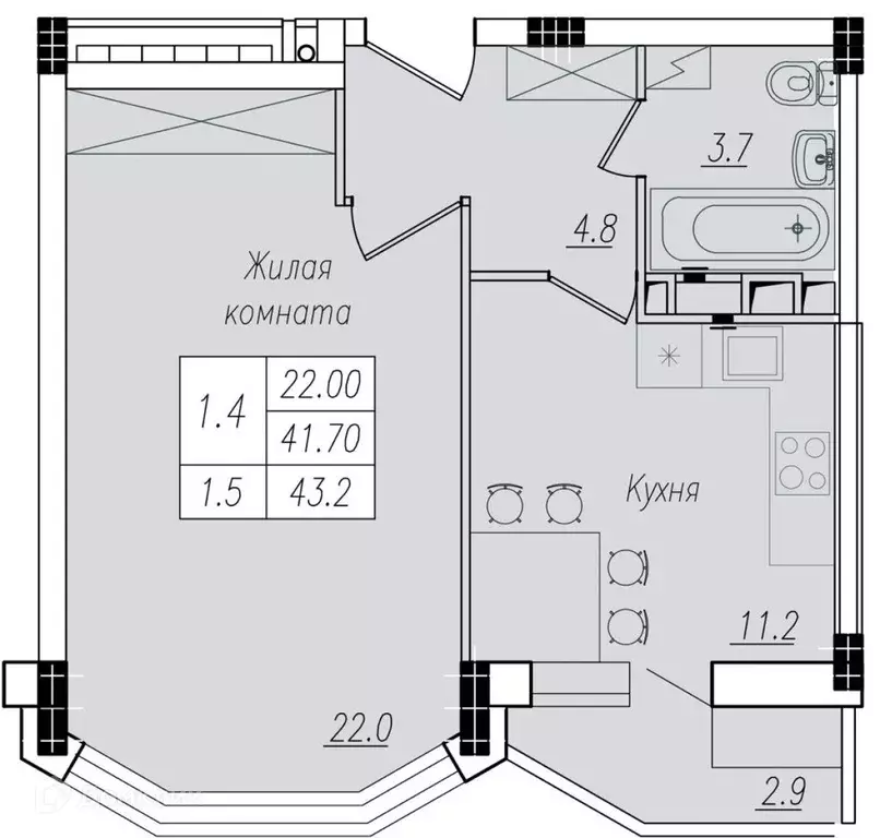 Продаётся 1-к квартира, 42.5 м - Фото 1
