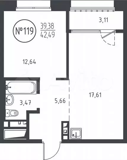 1-к. квартира, 42,5м, 4/10эт. - Фото 1