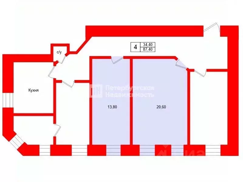 Комната Санкт-Петербург Смоленская ул., 1 (34.4 м) - Фото 2