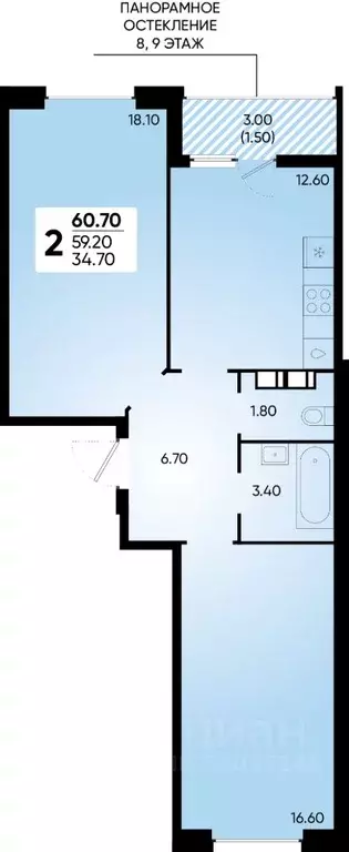 2-к кв. Краснодарский край, Краснодар ул. Доблести, 8 (60.7 м) - Фото 1