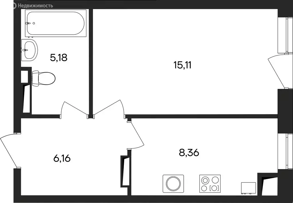 1-комнатная квартира: Заозёрное, жилой комплекс Кубики (34.81 м) - Фото 1