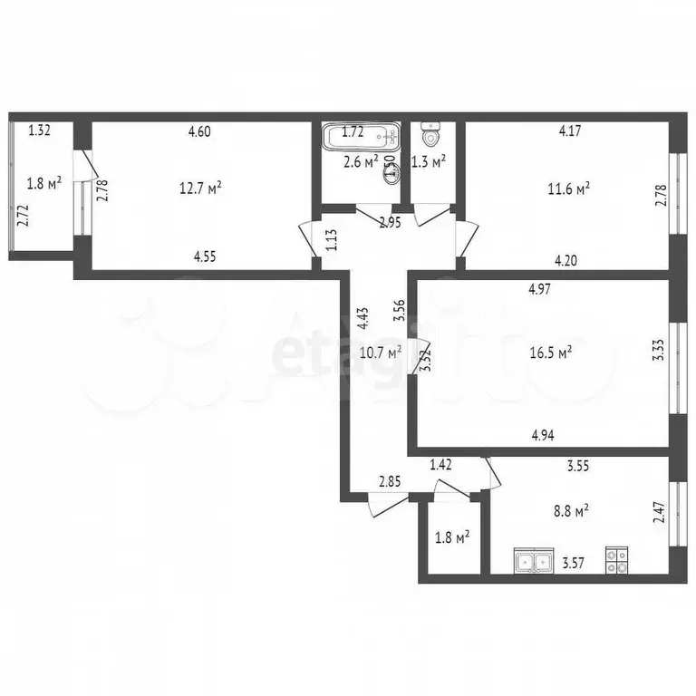 3-к. квартира, 68,1 м, 5/9 эт. - Фото 0