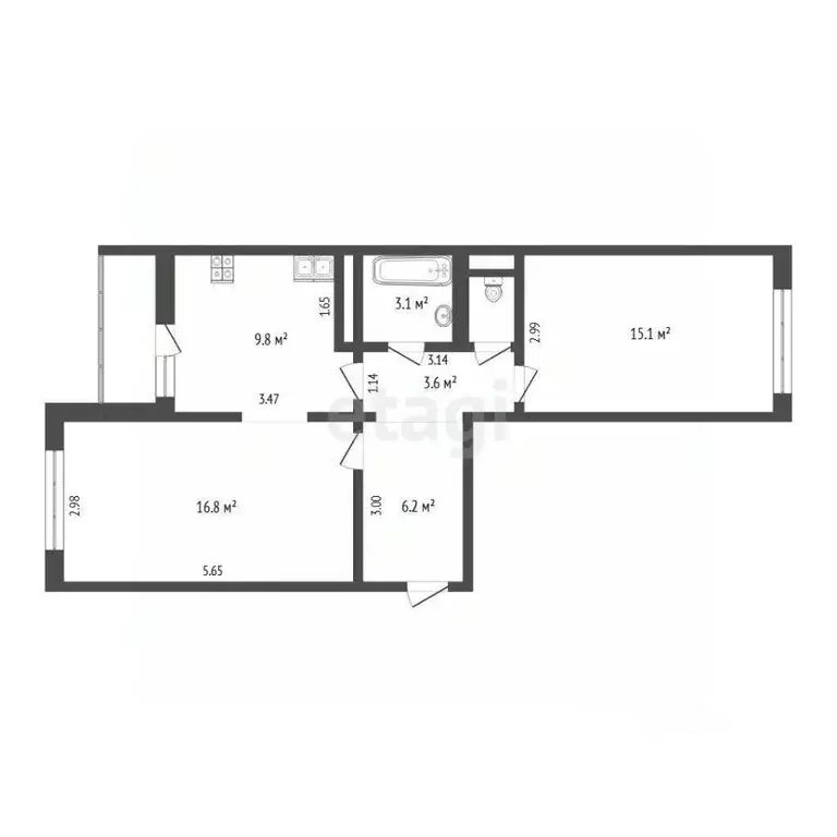 2-к кв. Тюменская область, Тюмень ул. Николая Зелинского, 19 (56.6 м) - Фото 1