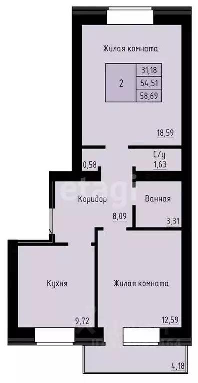 2-к кв. Архангельская область, Архангельск Рейдовая ул., 21к1 (58.86 ... - Фото 2