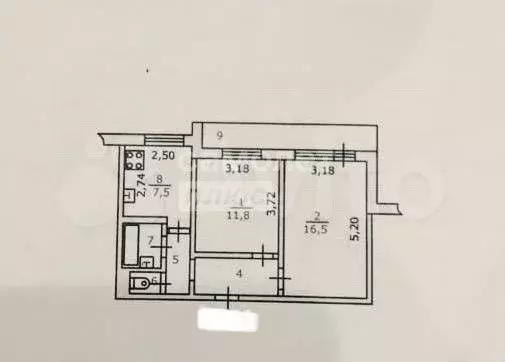 2-к. квартира, 46,1 м, 4/9 эт. - Фото 0