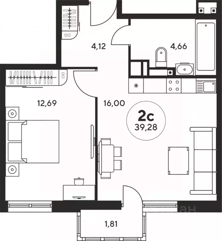 1-к кв. Ростовская область, Ростов-на-Дону ул. Нансена, 109 (40.0 м) - Фото 1